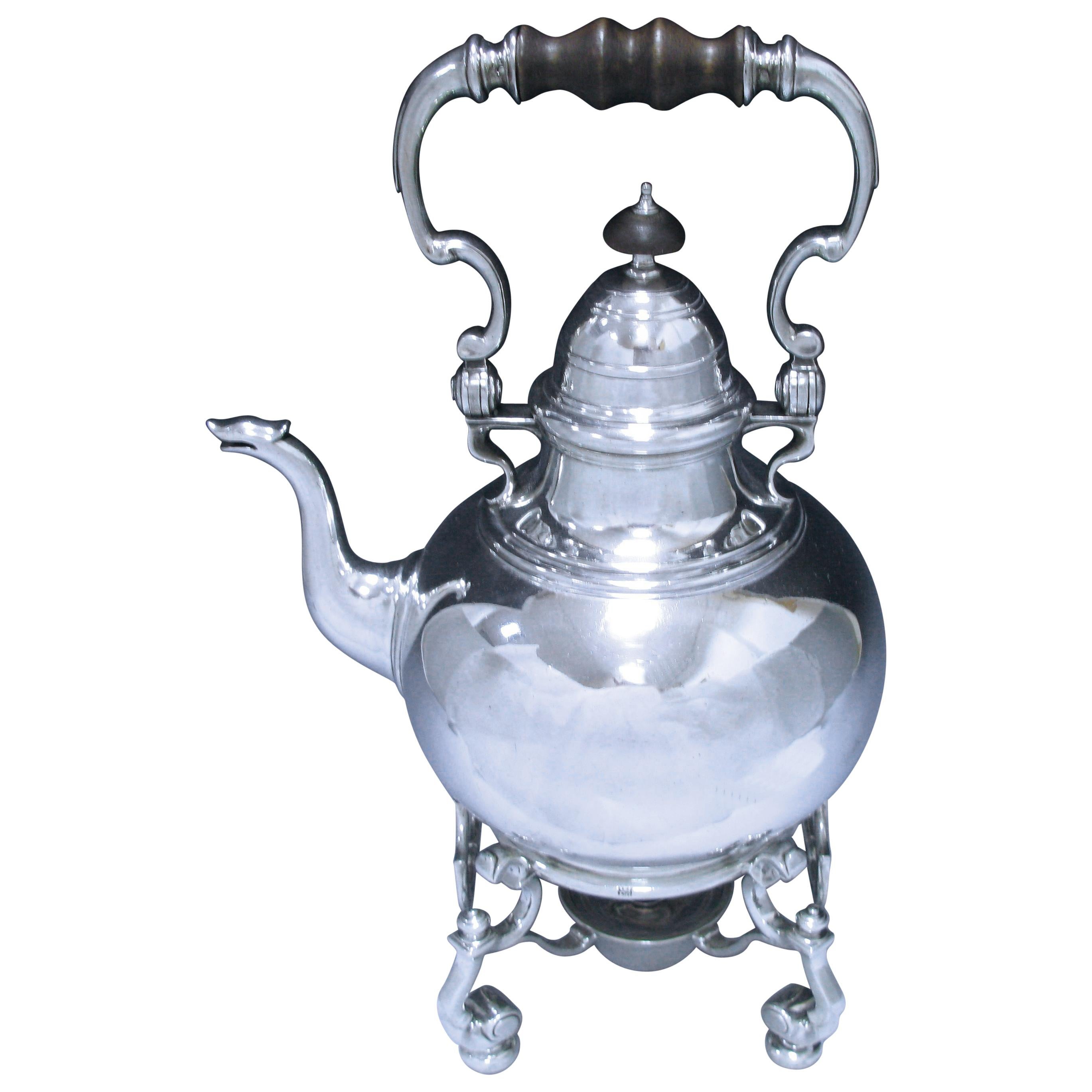 Queen Anne Silver Tea Kettle on Stand by William Fleming in 1710 For Sale