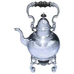 Antique Queen Anne Silver Tea Kettle on Stand by William Fleming in 1710