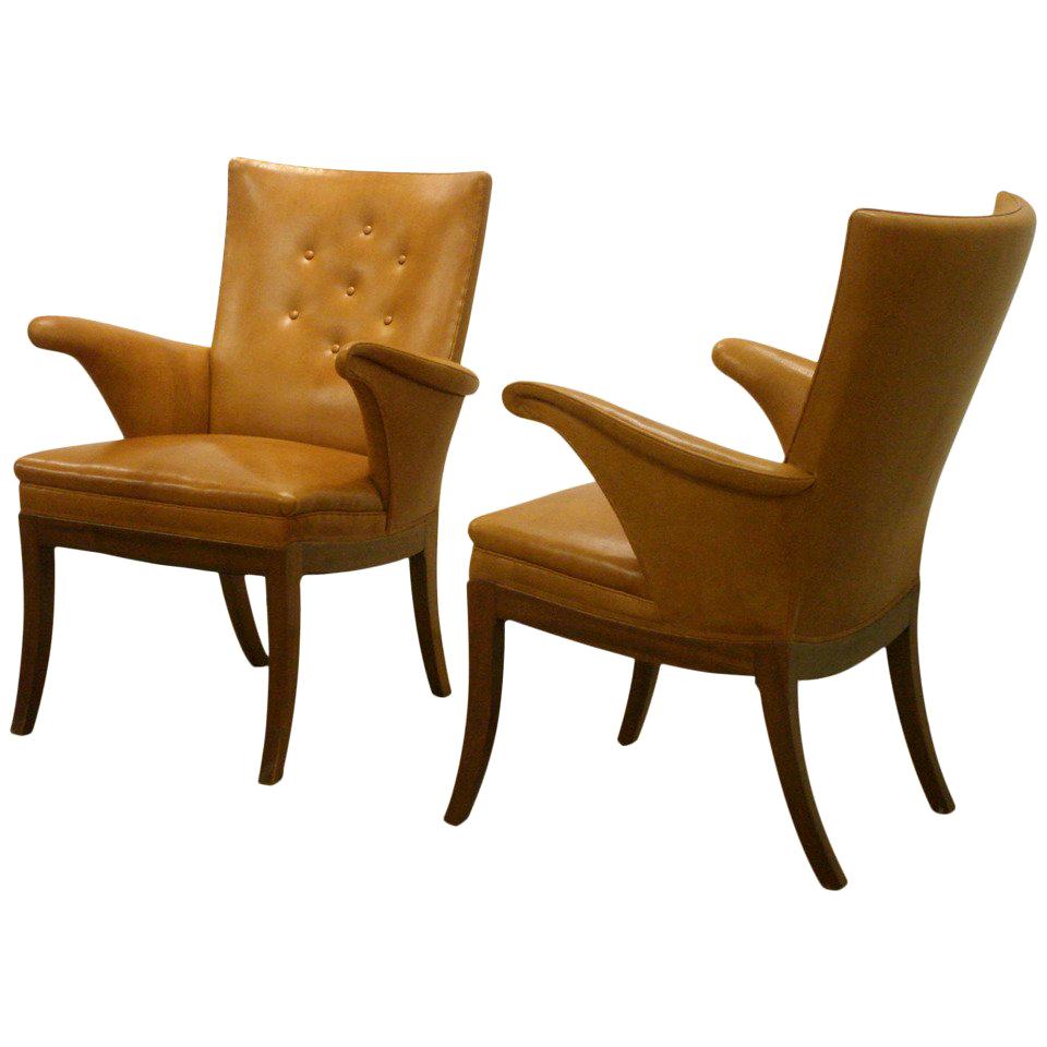 Pair of Elegant Armchairs in Nigerian Leather by Frits Henningsen