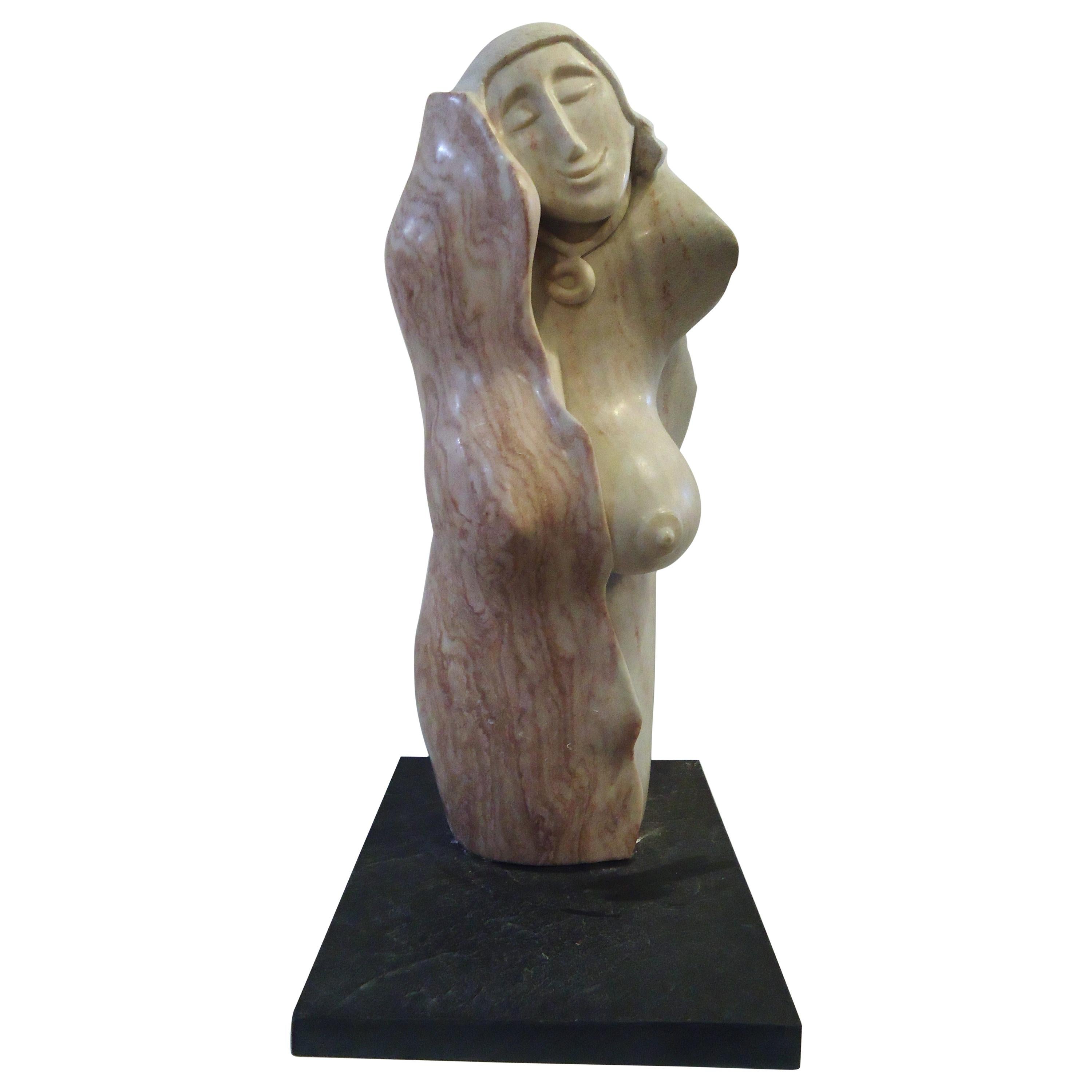 Signed Female Marble Sculpture For Sale
