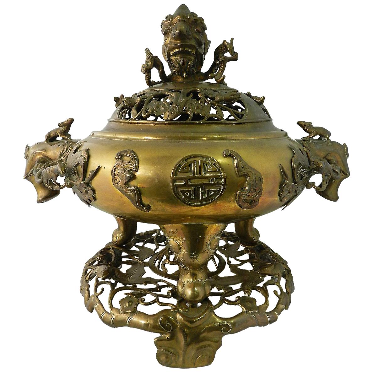 Large Oriental Incense Burner Bronze Censor, 19th Century