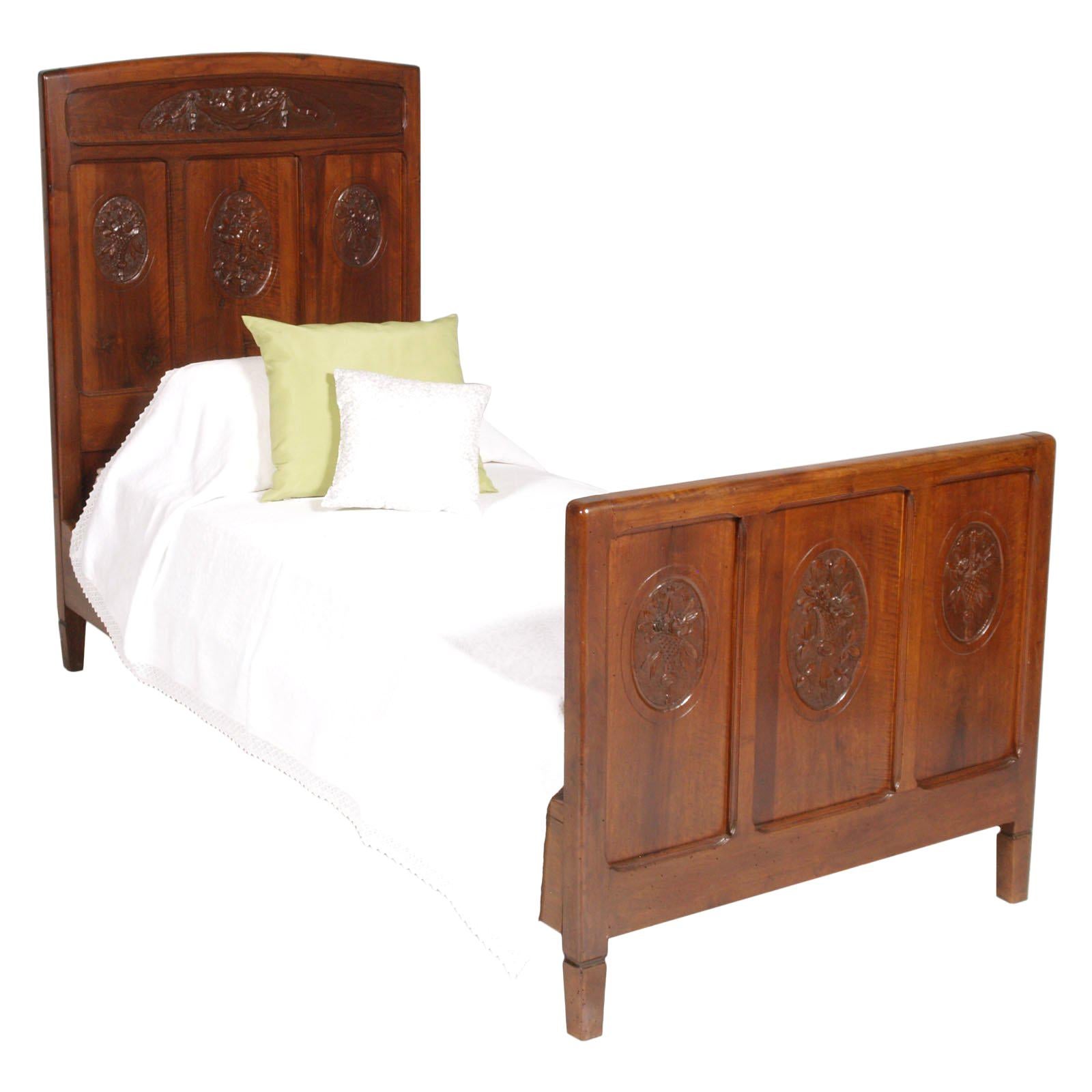 Pair of Twin Beds Art Nouveau, Italy, 1890s. Hand Carved Walnut, Polished to Wax For Sale