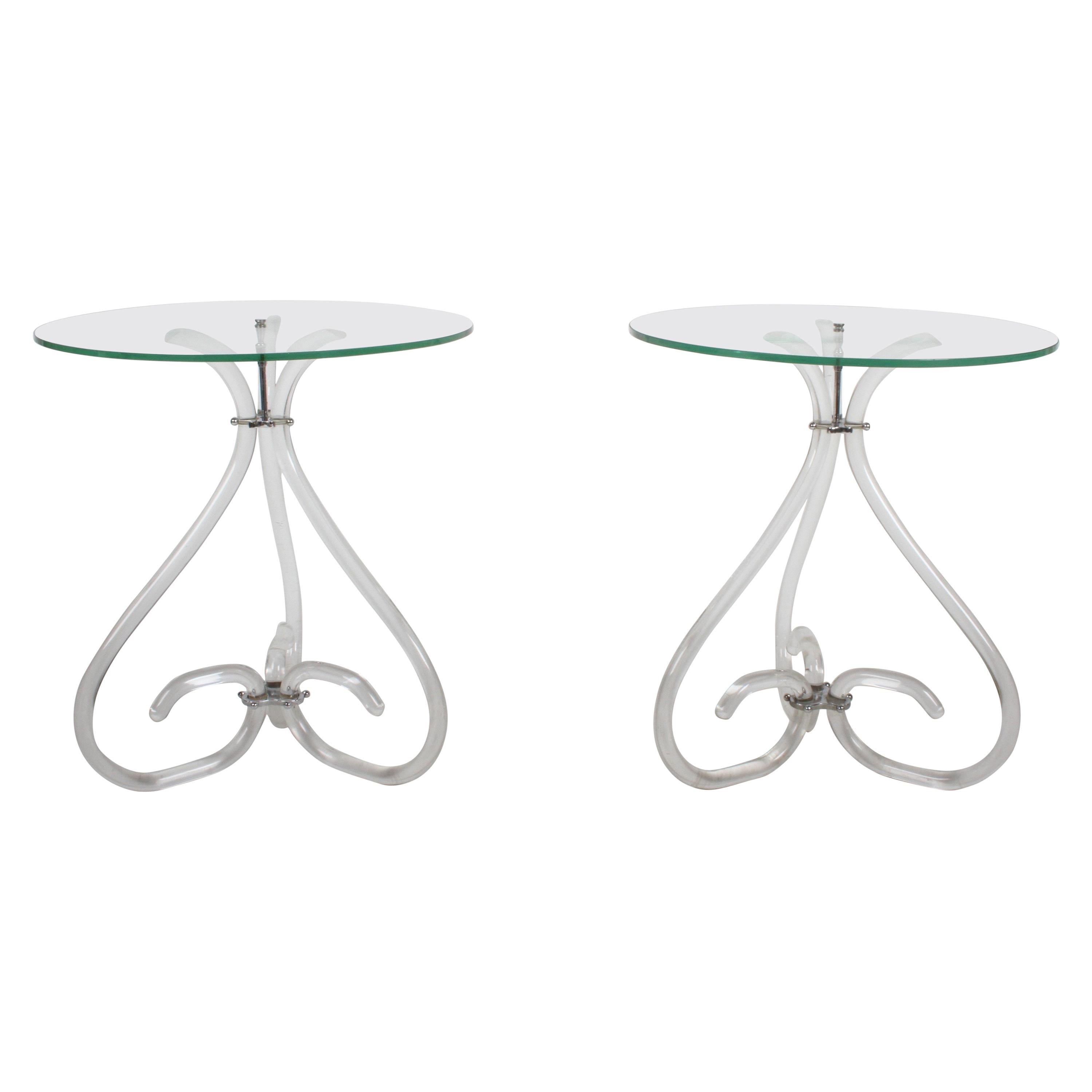 Pair of Vintage Lucite and Glass Side Tables in the Style of Dorothy Thorpe