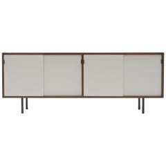 Credenza in Walnut and White Lacquer by Florence Knoll