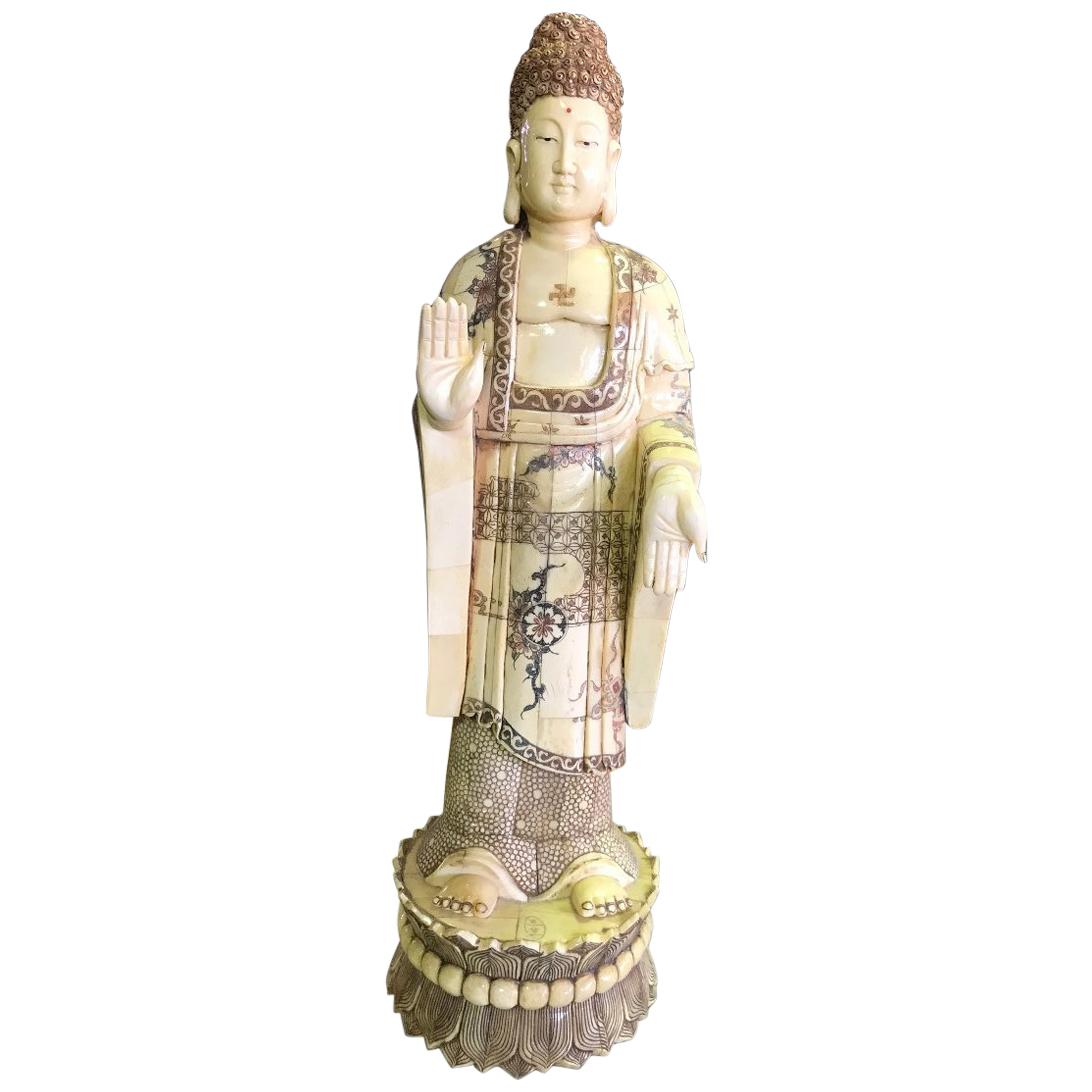 Chinese Carved Bone Figure Sculpture of Standing Buddha