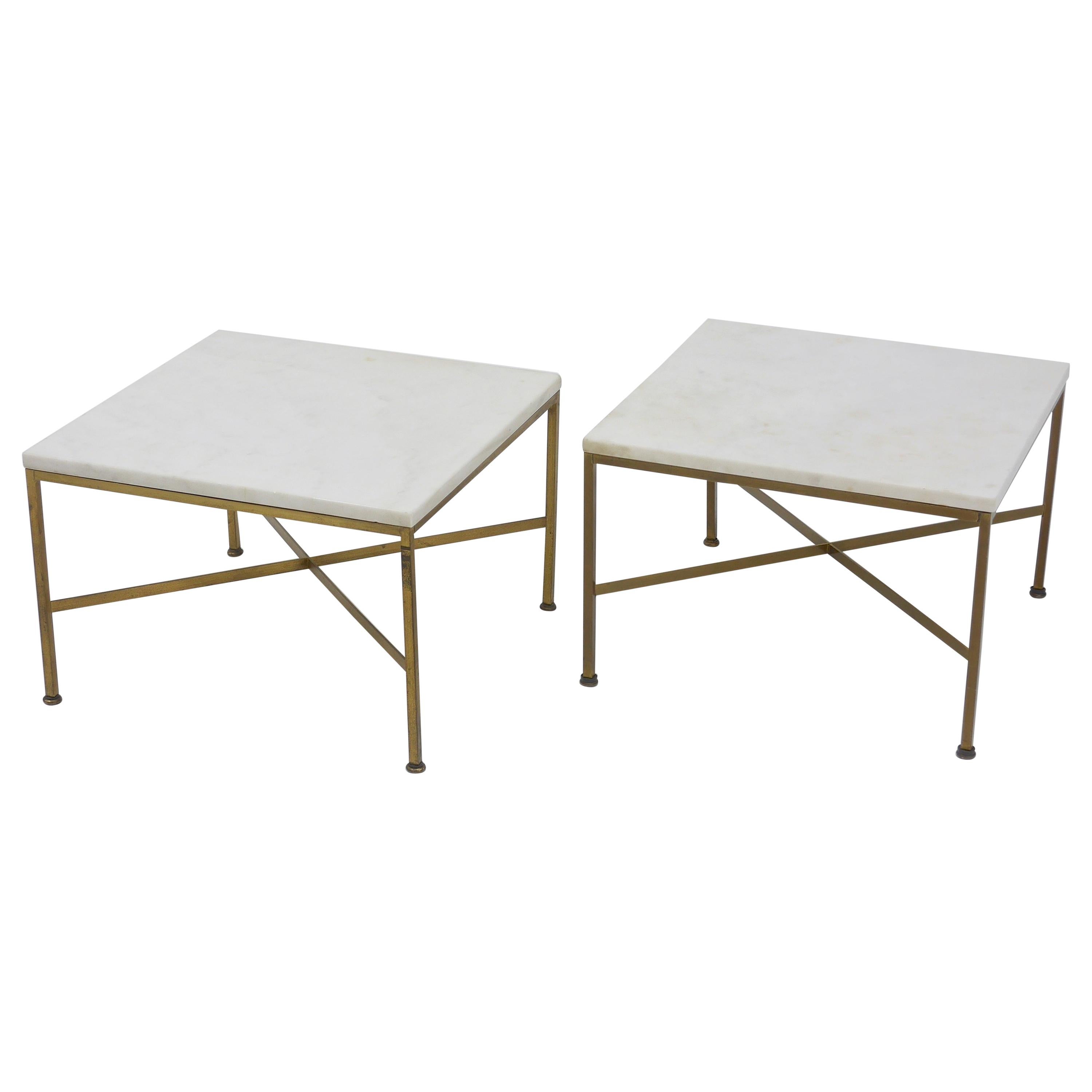 Pair of Tables in Brass and Marble by Paul McCobb for Calvin For Sale