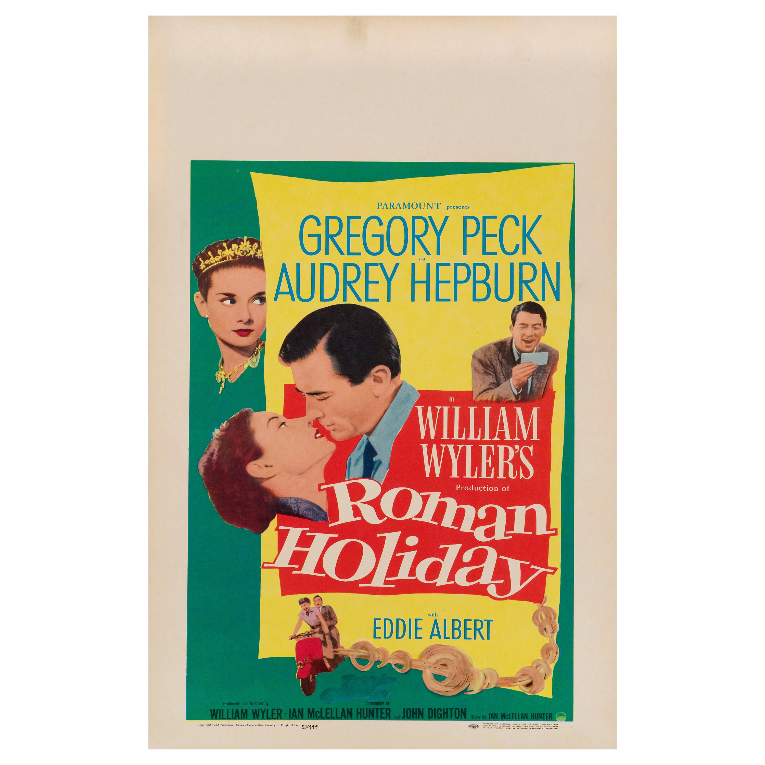 Audrey Hepburn "Roman Holiday" Original Vintage US Movie Poster, 1953
