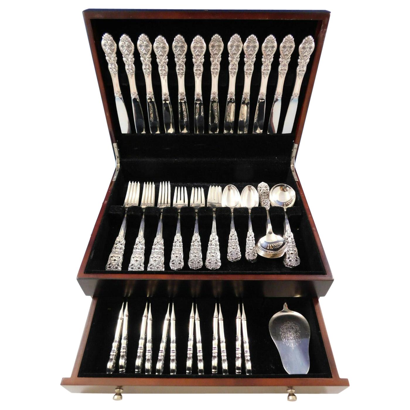 Valdres by Marthinsen Norway Sterling Silver Flatware Set Service 73 Pcs Dinner For Sale