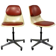 Eames Herman Miller PSCC-A-4 Pivoting Task Shell Chair Pair Contract Base Castor