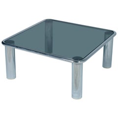 Vintage Mid-Century Modern Chrome Coffee Table Glass Fumè Top by G. Frattini for Cassina