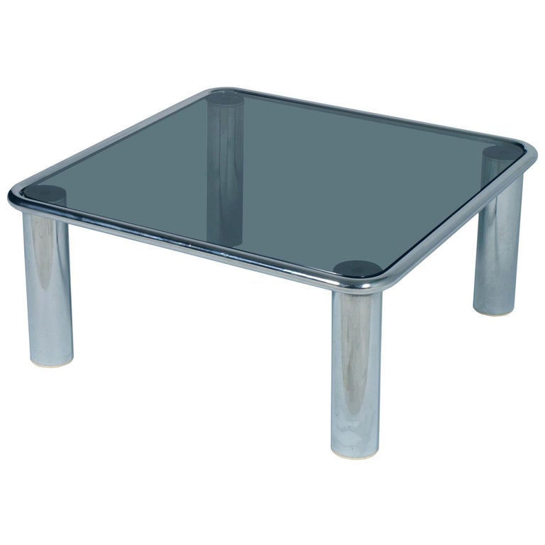 Mid-Century Modern Chrome Coffee Table Glass Fumè Top by G. Frattini for Cassina For Sale
