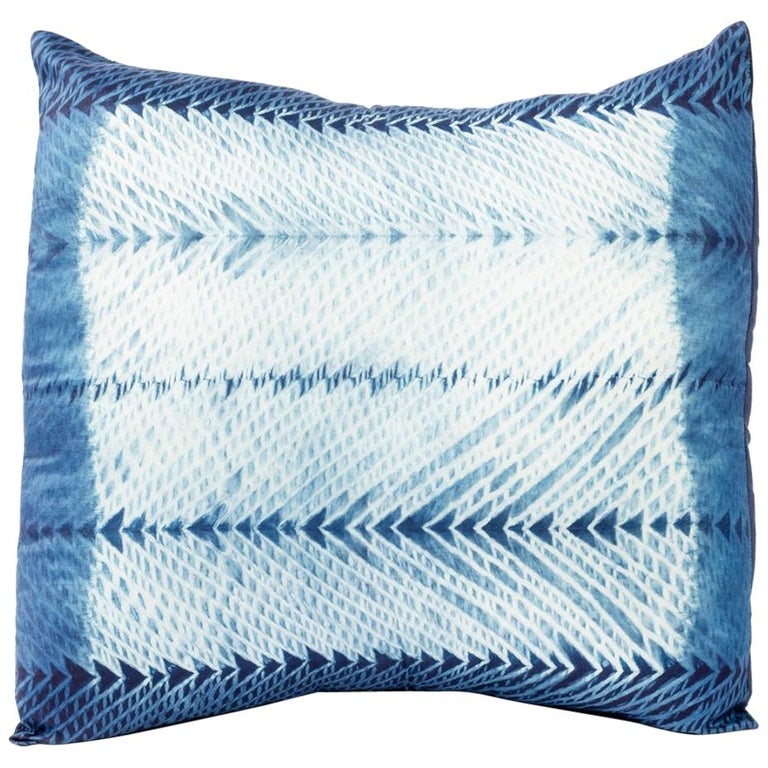 ARA Indigo Shibori Silk Pillow For Sale