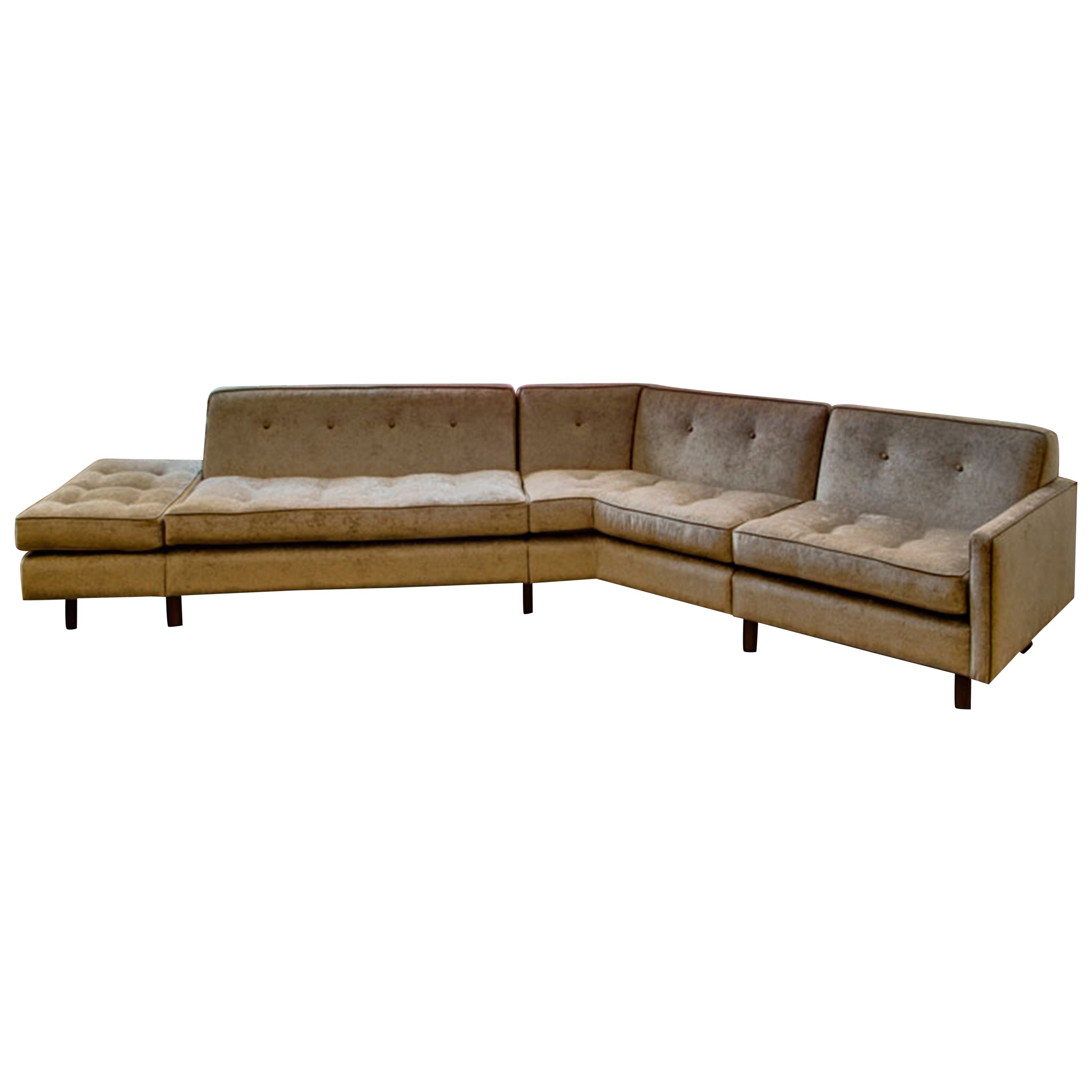 Harvey Probber FreeStanding Sectional Sofa Unit in Mahogany and Fabric