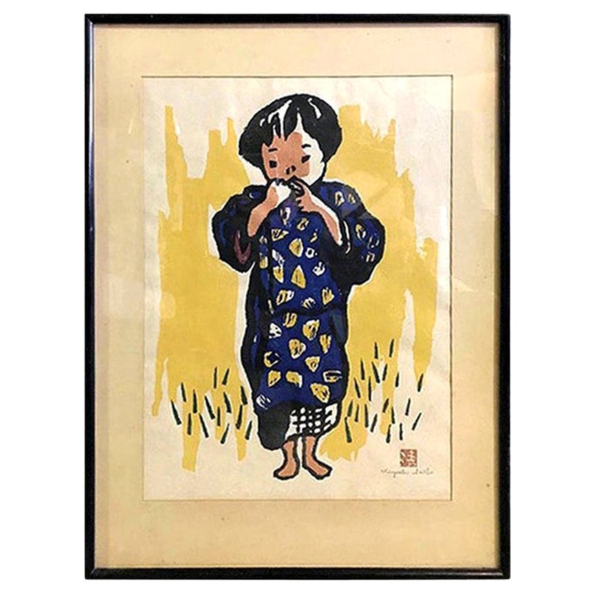 Kiyoshi Saito Signed Sealed Early Japanese Woodblock Print of Village Girl