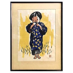 Kiyoshi Saito Signed Sealed Early Japanese Woodblock Print of Village Girl