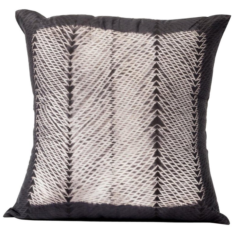 ARA Black Shibori Silk Pillow For Sale