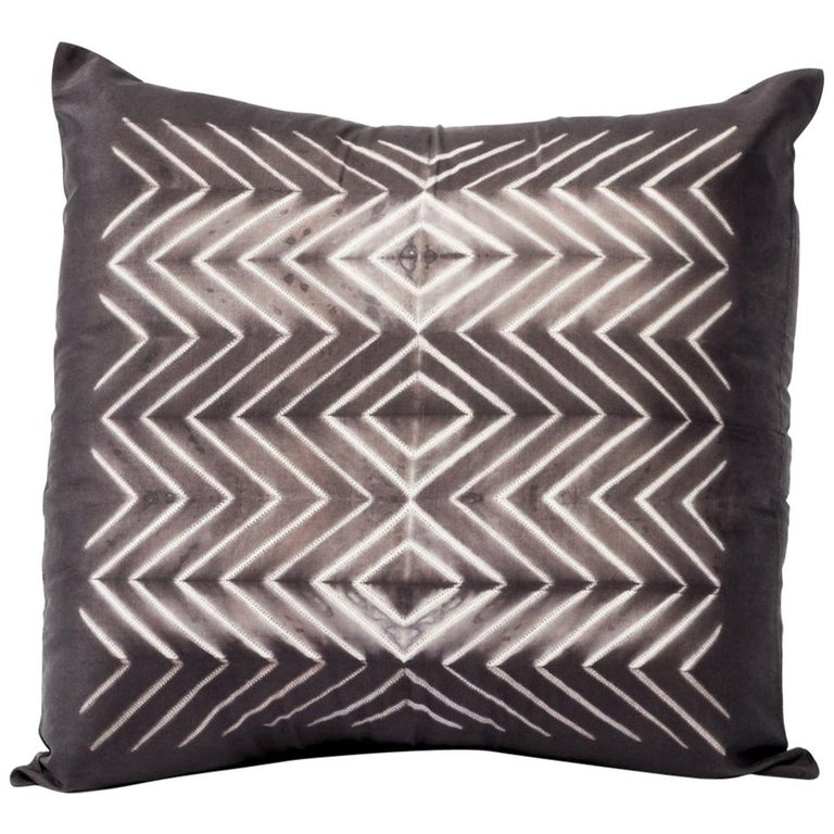 NAAMI Black Shibori Silk Pillow For Sale