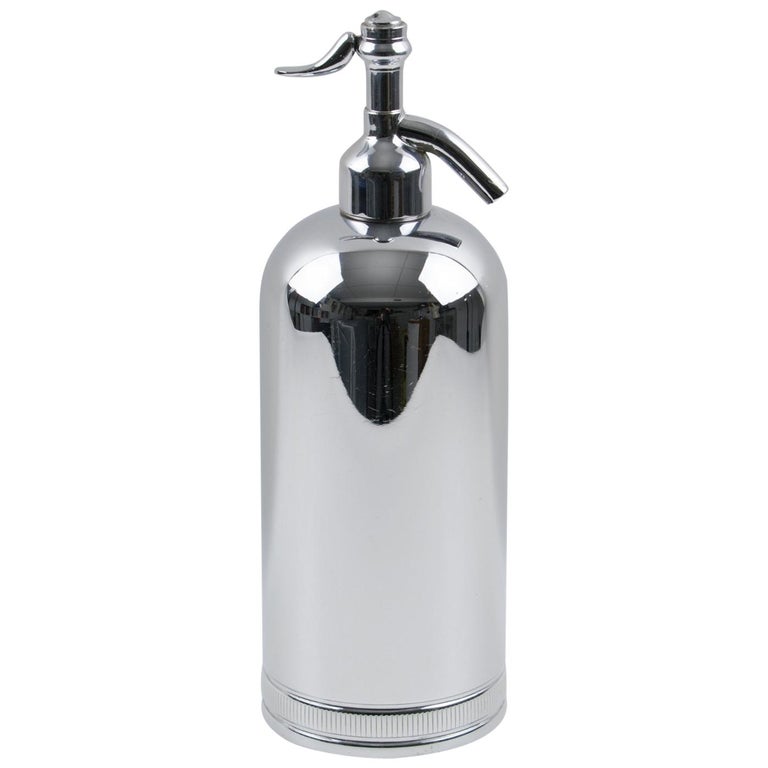 1950s French Barware Soda Siphon Seltzer Water Chrome Bottle For Sale
