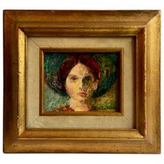 Vintage Signed Oil Painting of Girl in Gilt Frame