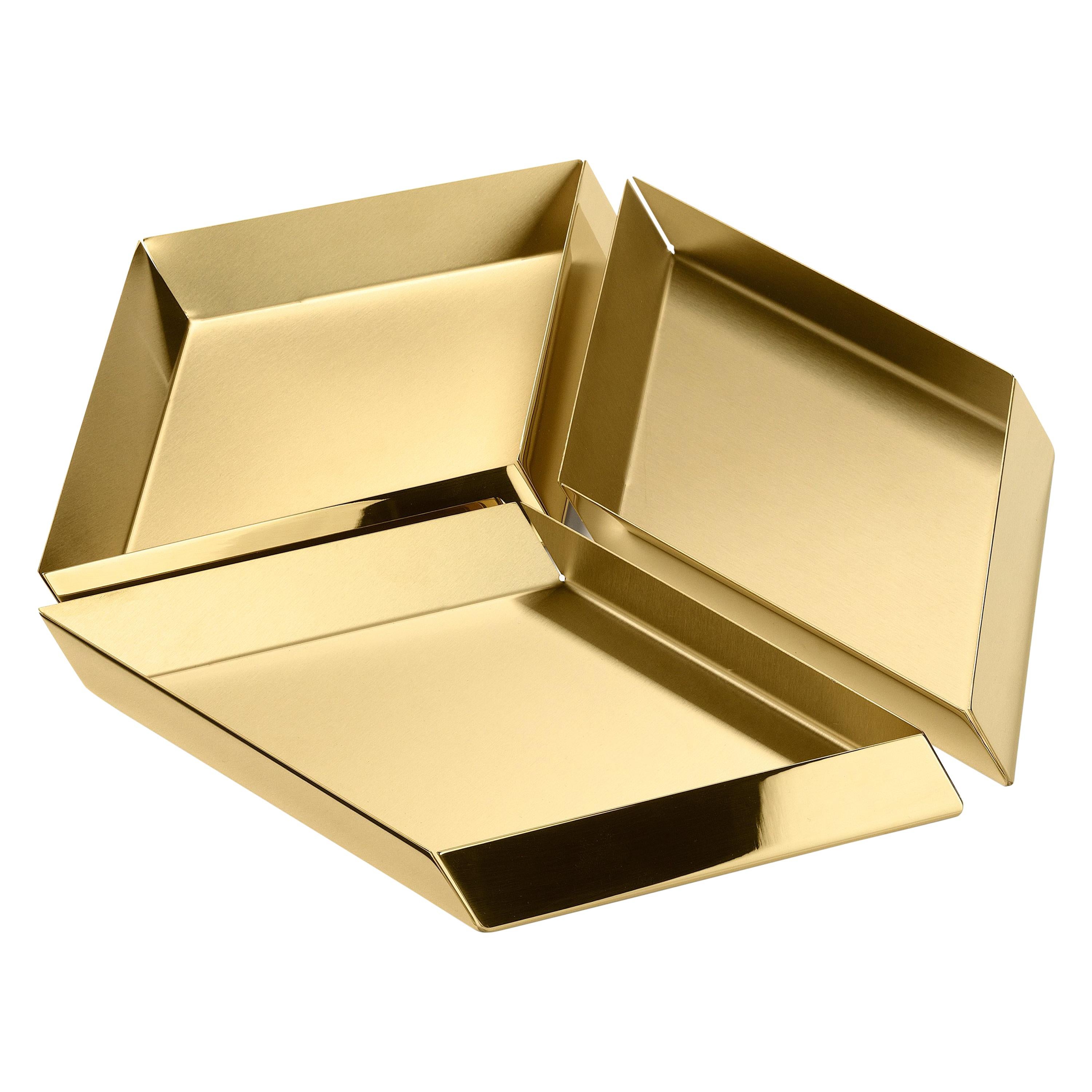 Ghidini 1961 Axonometry Large Cube Tray in Brass by Elisa Giovanni