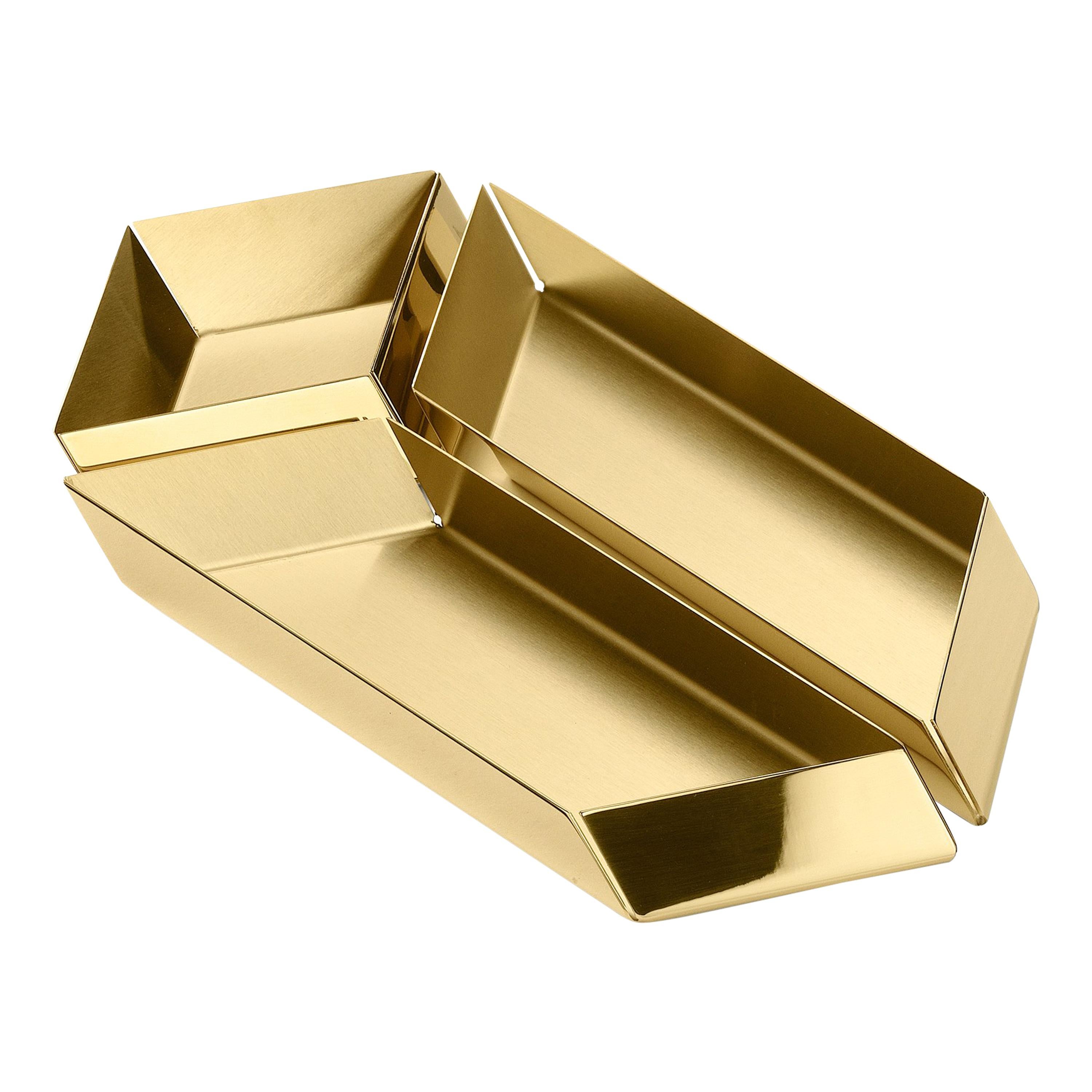 Ghidini 1961 Axonometry Small Parallelepiped Tray in Brass by Elisa Giovanni