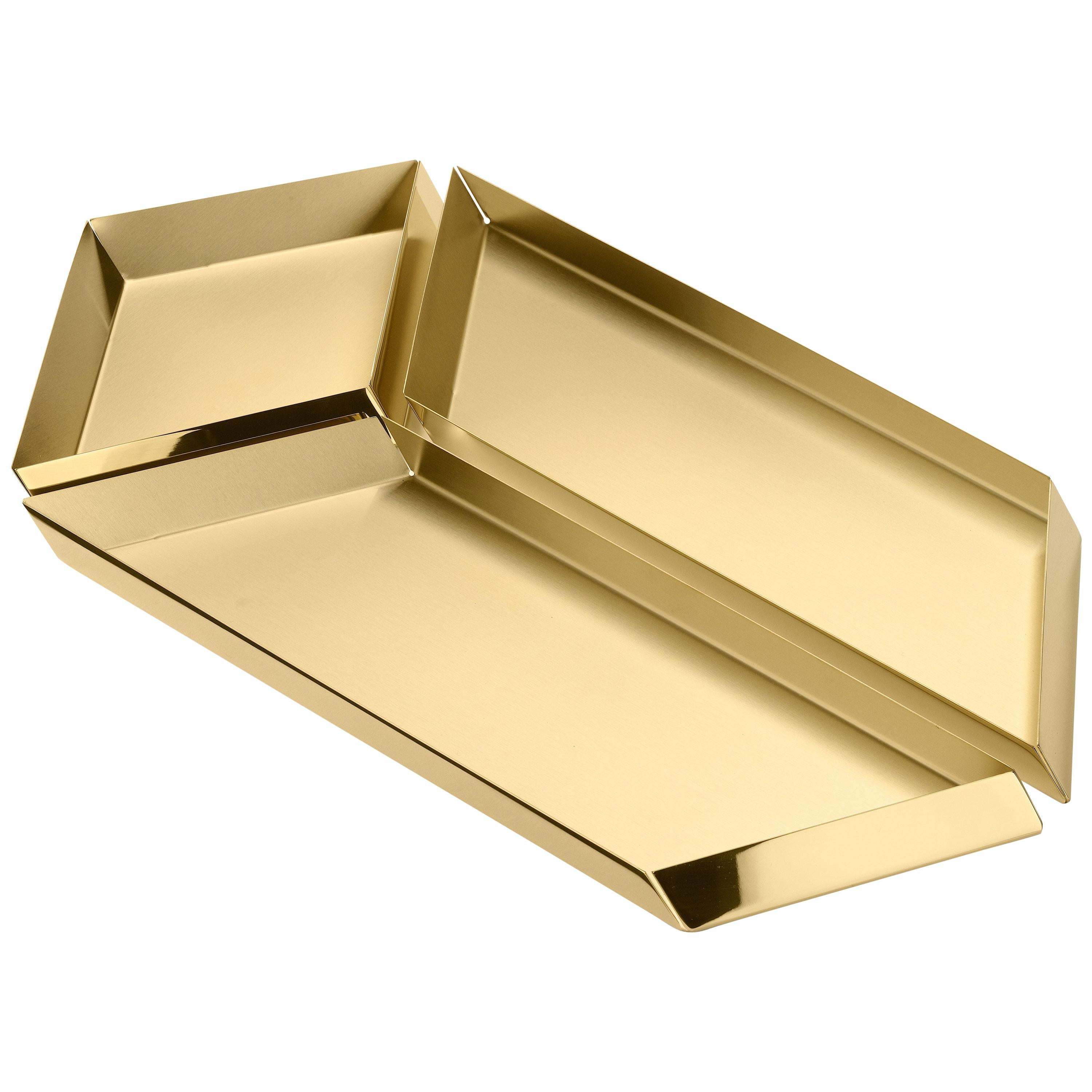 Ghidini 1961 Axonometry Large Parallelepiped Tray in Brass by Elisa Giovanni For Sale