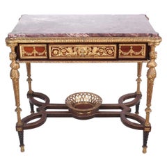 Louis XVI Style Bronze Center Table Desk in Adam Weisweiler Manner with Marble
