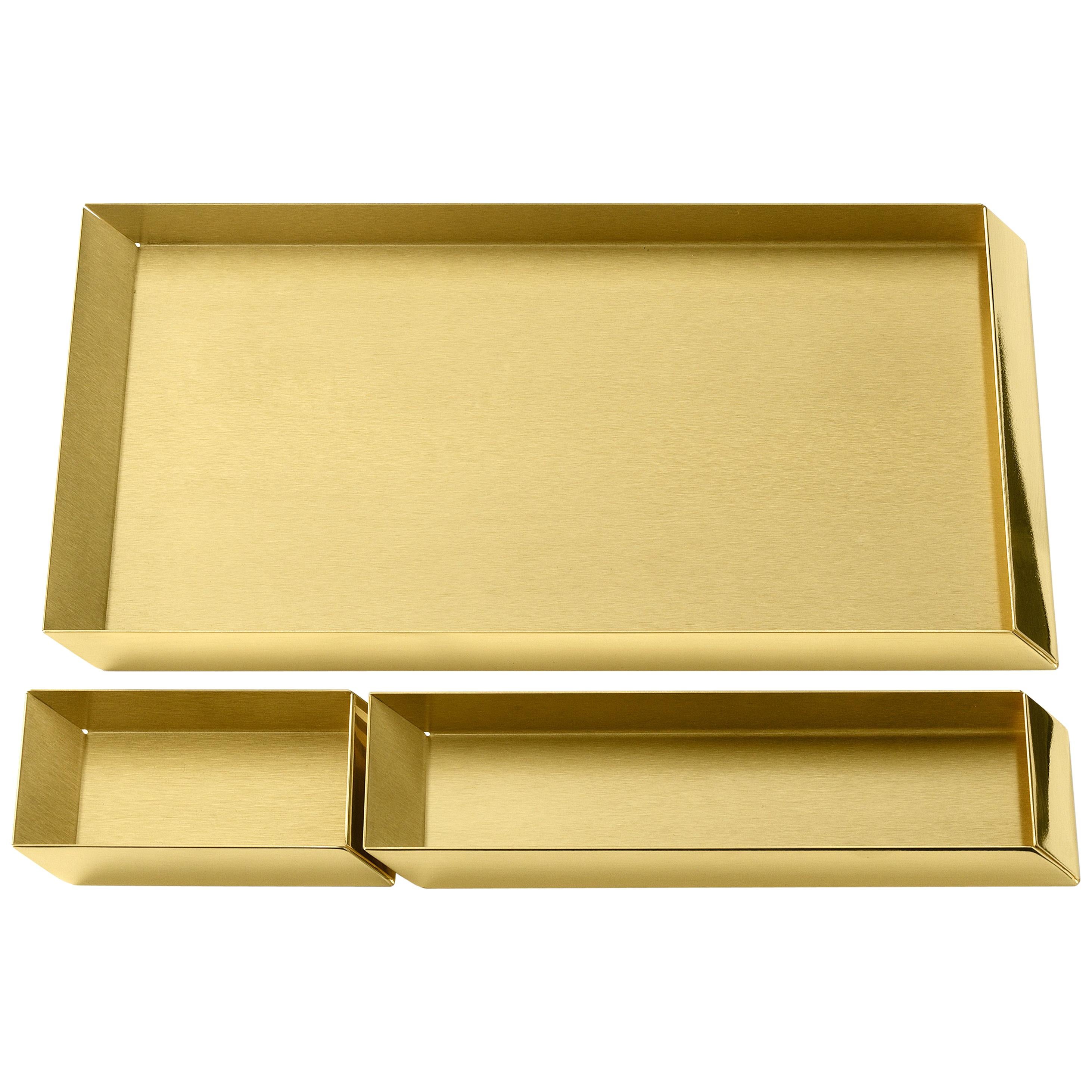 Set of 3 Ghidini 1961 Axonometry Trays in Brass by Elisa Giovanni