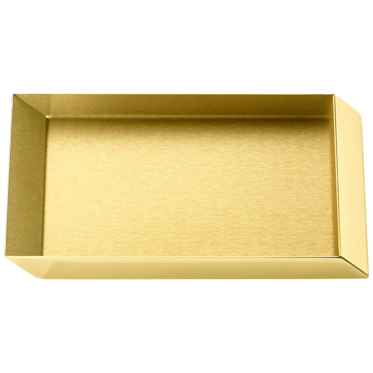 Ghidini 1961 Axonometry Small Rectangular Tray in Brass by Elisa Giovanni For Sale