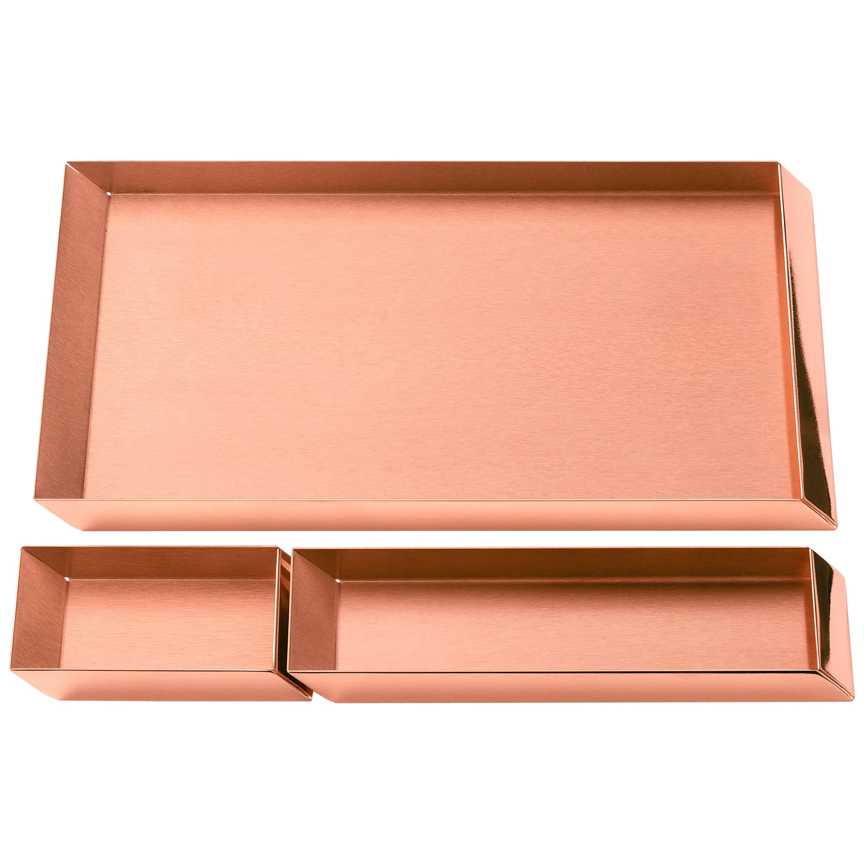 Set of 3, Ghidini 1961 Axonometry Trays in Copper by Elisa Giovanni