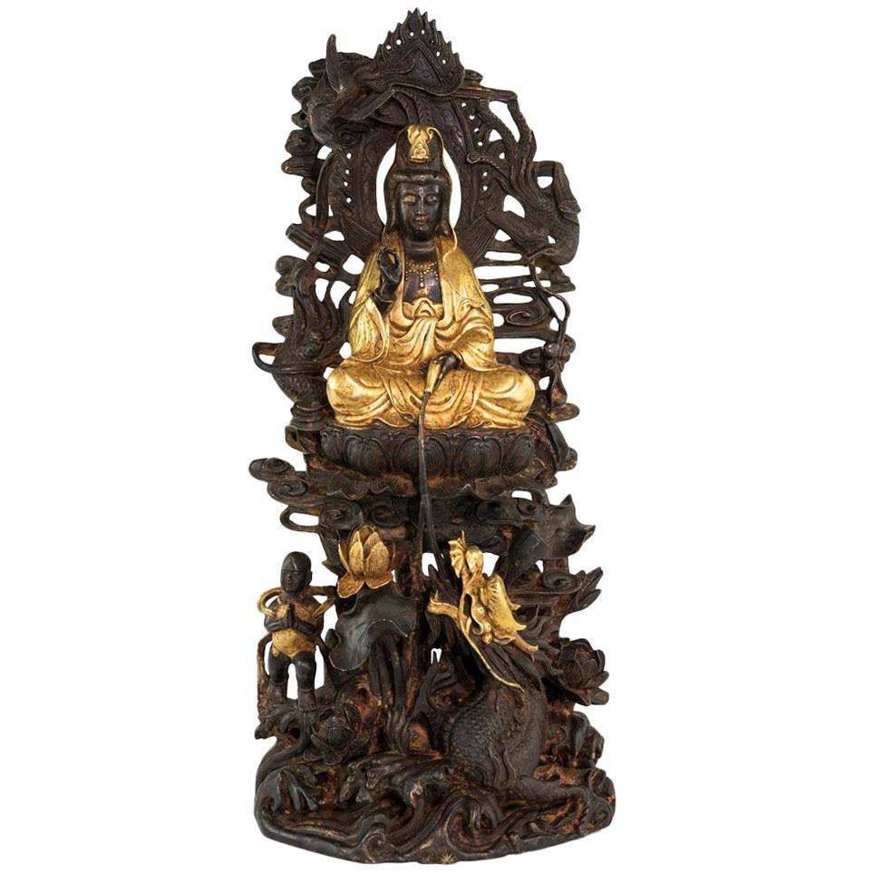 Bronze and Parcel Gilded Gold Quan Yin or Buddha