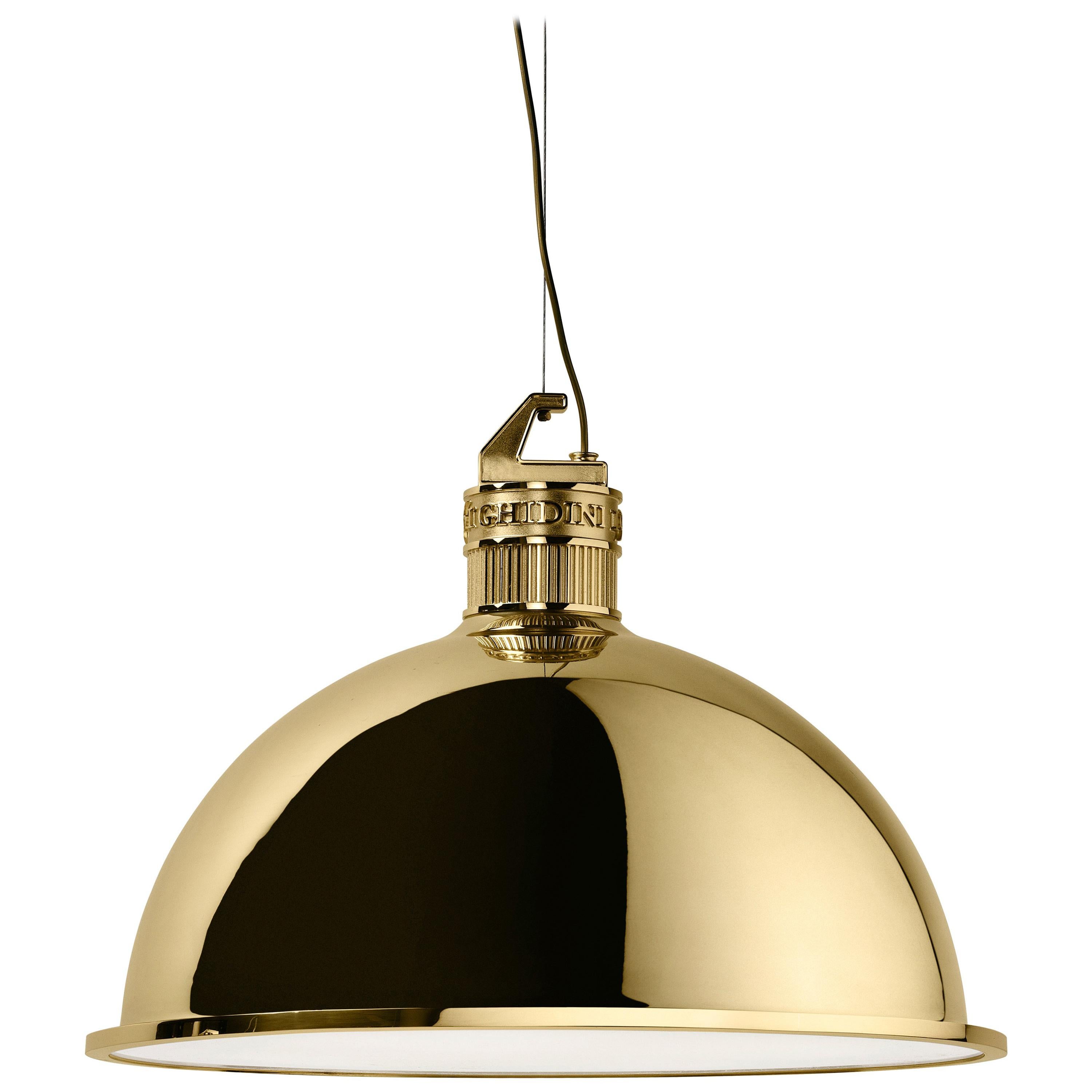 Ghidini 1961 Factory Large Suspension Light in Brass by Elisa Giovanni For Sale