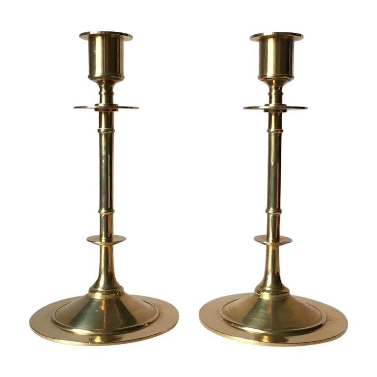 Set of Two Vintage Brass Candleholders from Grillby Metallfabrik