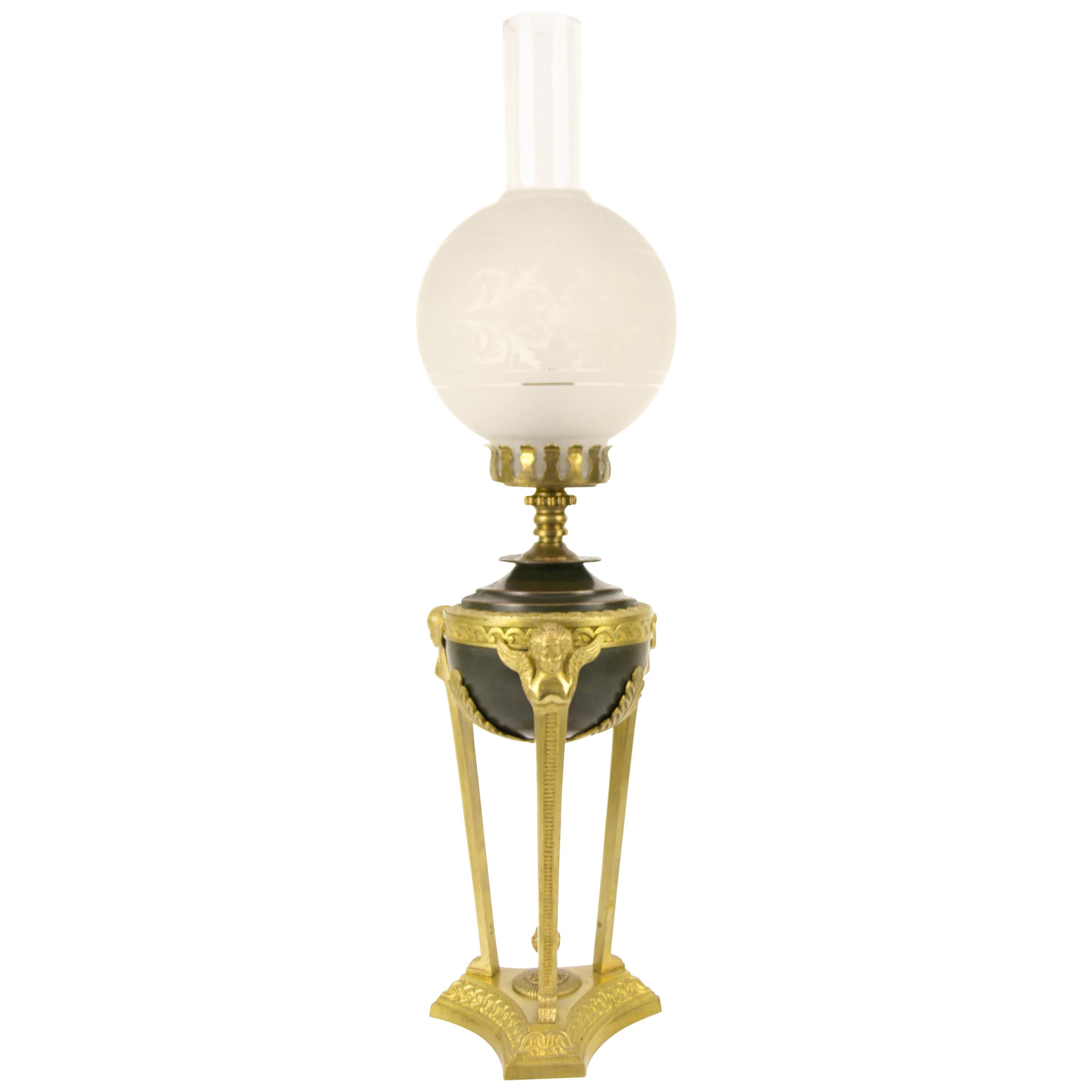 French Empire Style Bronze and Glass Table Lamp