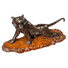 Gran tigre de bronce del periodo Meiji de Genryusai Seiya