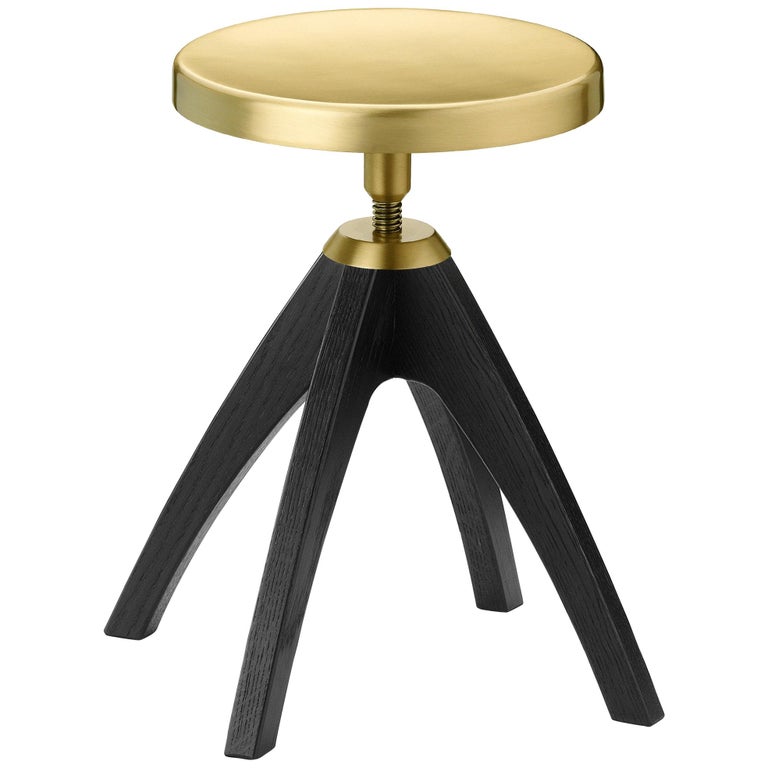 Ghidini 1961 Leporello Junior Dark Durmast Stool in Brass by Paolo Rizzatto 1