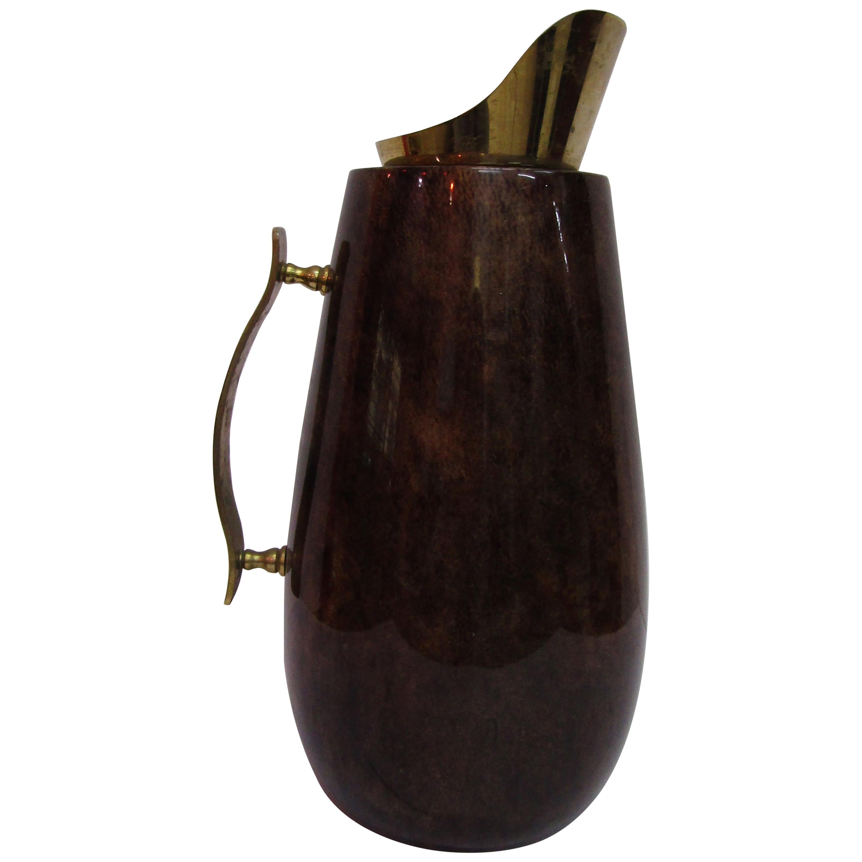 Parchment wood carafe with brass  created in Italy by Aldo Tura midcentury For Sale