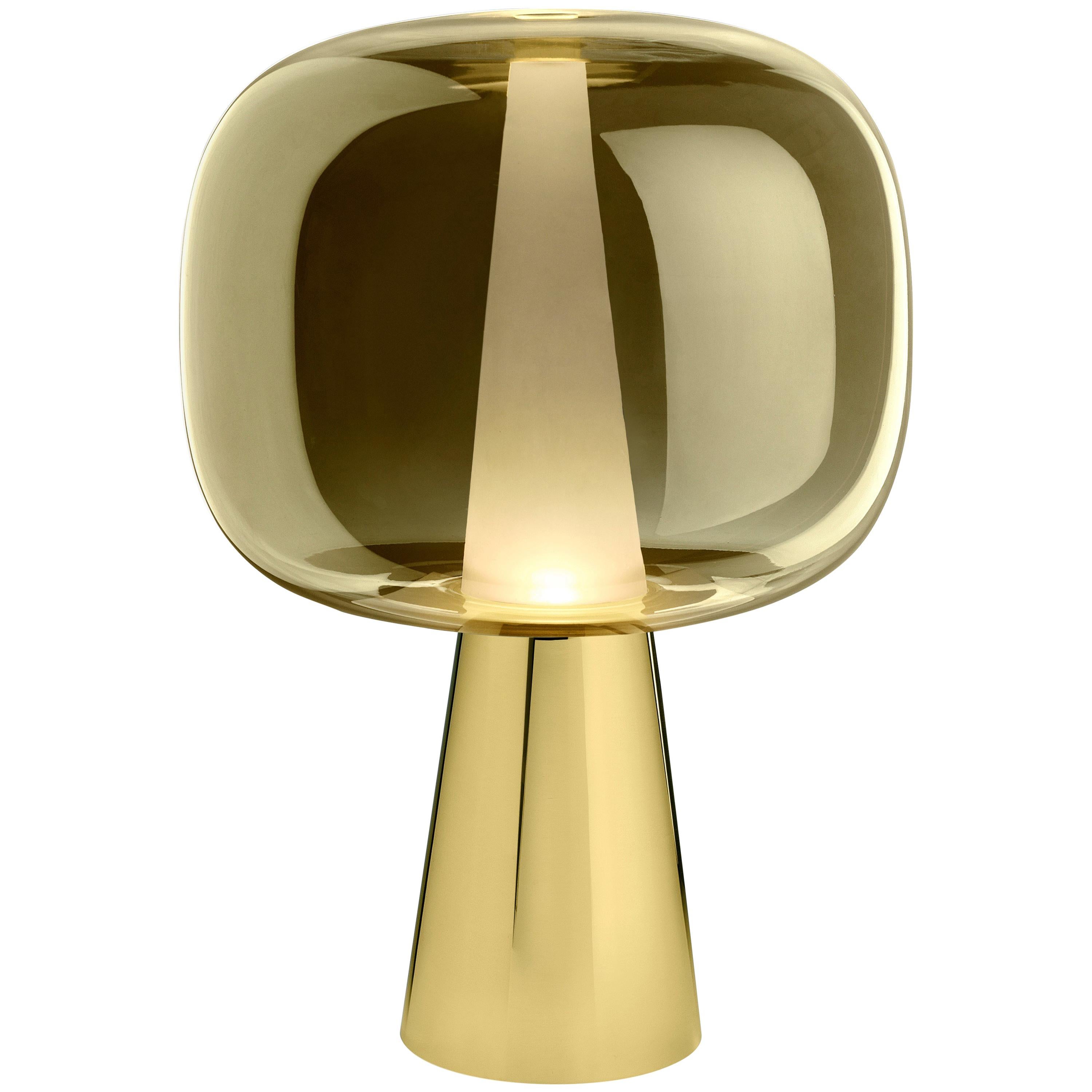Ghidini 1961 Dusk Dawn Table Lamp in Brass and Metallic Glass by Branch For Sale