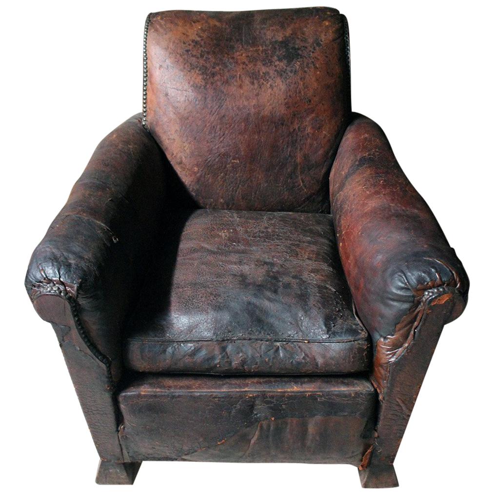 Early 20th Century Leather Club Armchair, circa 1925-1935