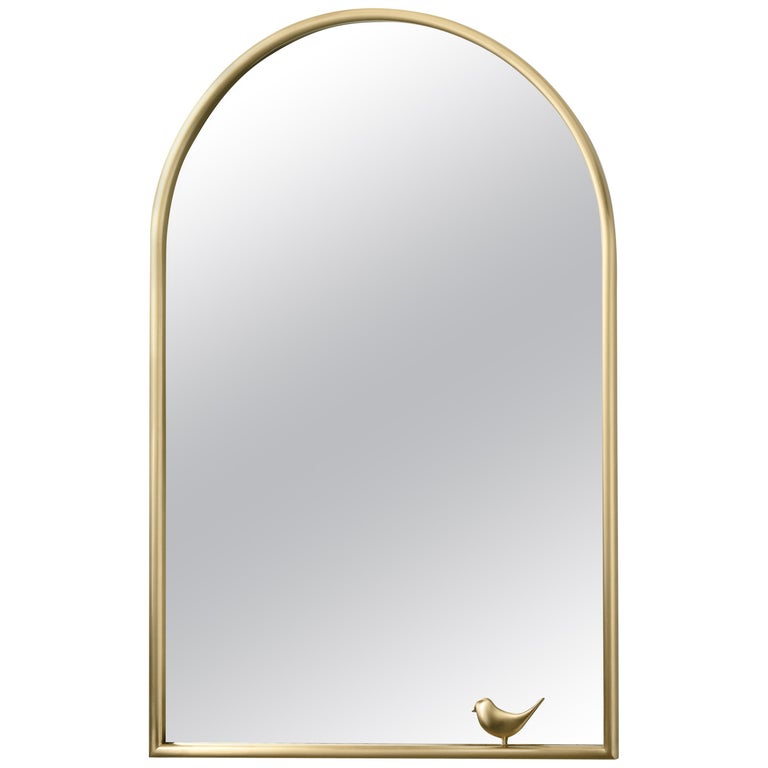Ghidini 1961 Mirror with Birdie in Brass by Elisa Giovanni For Sale