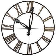 Retro  20th Century Black French Skeleton Clock in Aged Forging Iron