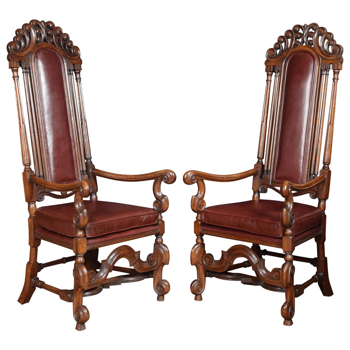 Pair of Oak High Back Armchairs