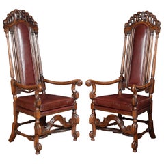 Pair of Oak High Back Armchairs