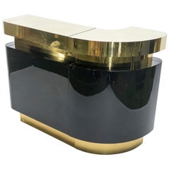 Unique French Hollywood Regency Lacquer Brass Bar Cabinet J.C. Mahey, 1970s