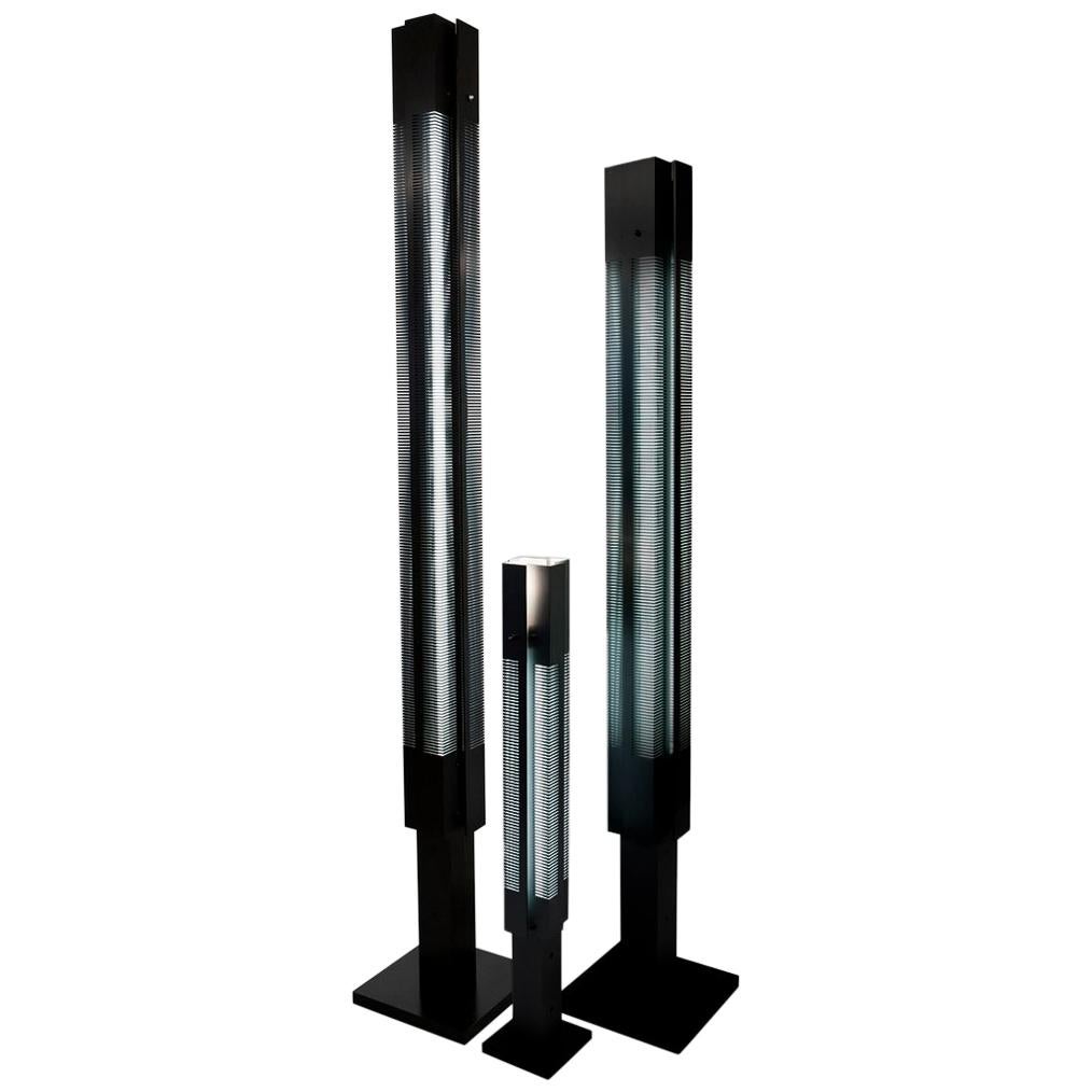 Serge Mouille Mid-Century Modern Black Signal Column Floor Lamp Set