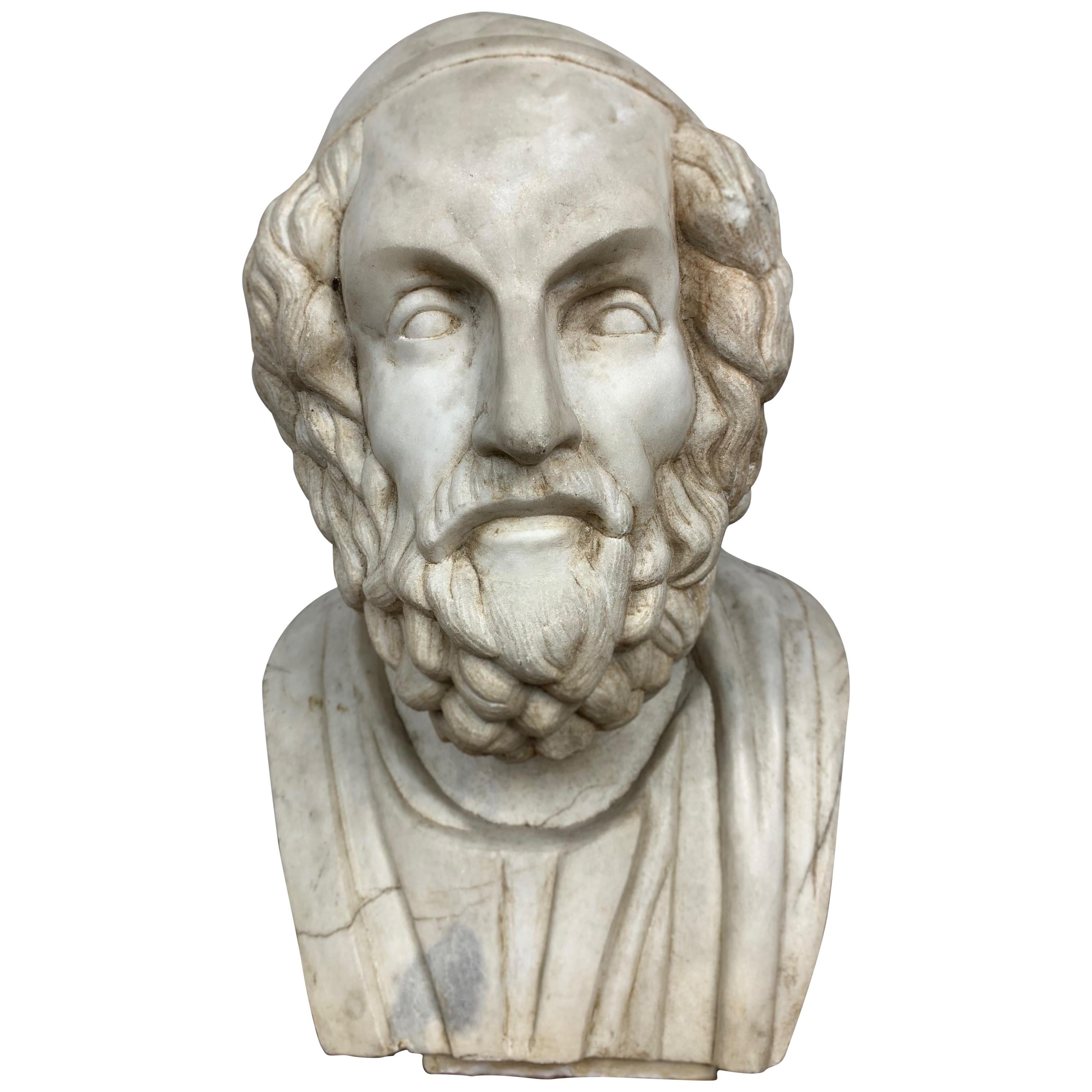 20th Century Marble Bust of Ancient Greek Poet Homer For Sale