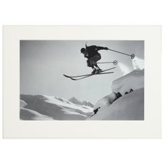 Vintage Alpine Ski Photograph, 'A Courageous Jump', Taken from Original 1930s Photograph