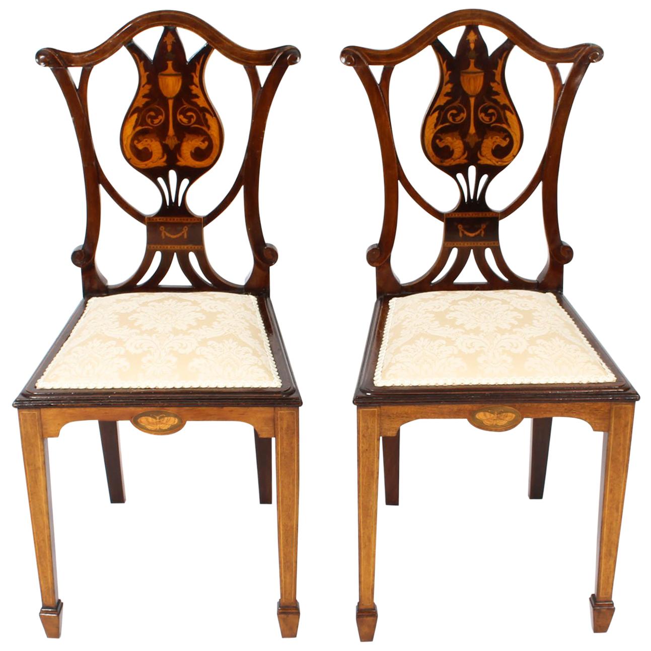 Early 20th Century Pair of Edwardian Inlaid Mahogany Side Chairs