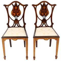 Early 20th Century Pair of Edwardian Inlaid Mahogany Side Chairs