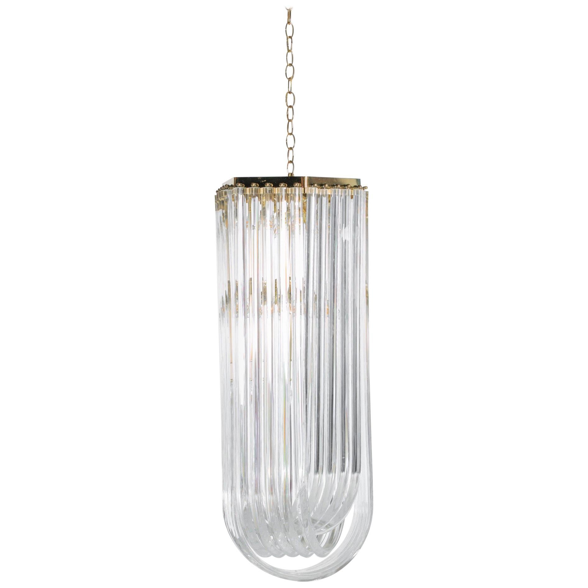 Extra Large Sculptural Lucite and Brass Chandelier, circa 1970s